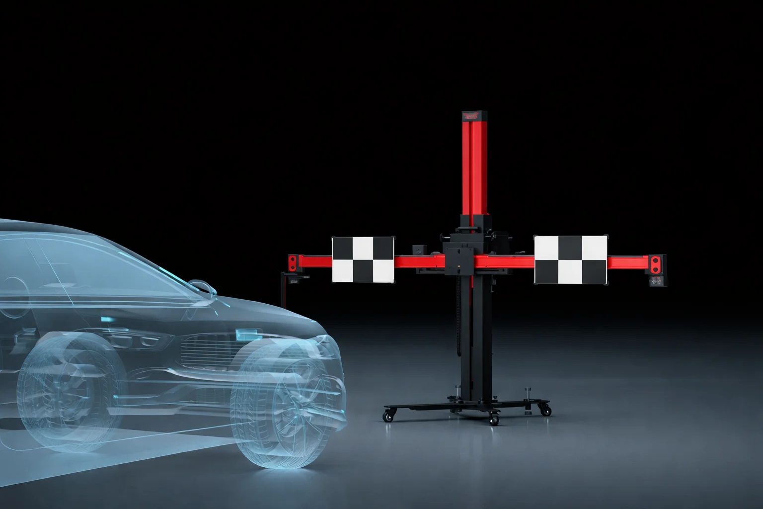 3D car alignment machine with vehicle outline