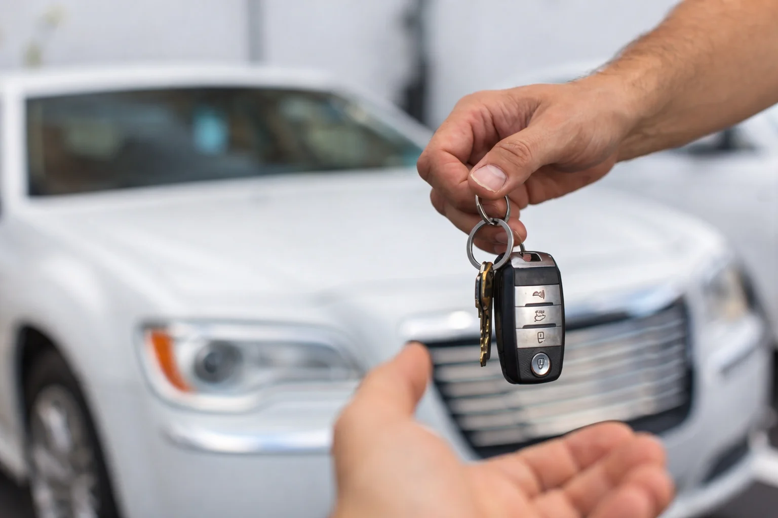 Hand transferring car keys to another person